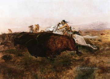 アメリカインディアン Painting - バッファロー狩り 10 1895 チャールズ マリオン ラッセル アメリカ インディアン